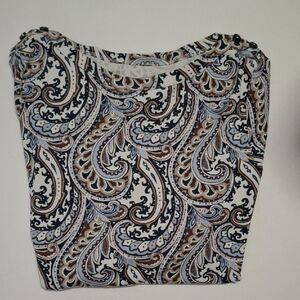 Lands' End Cream and Blue Paisley Blouse Sz S